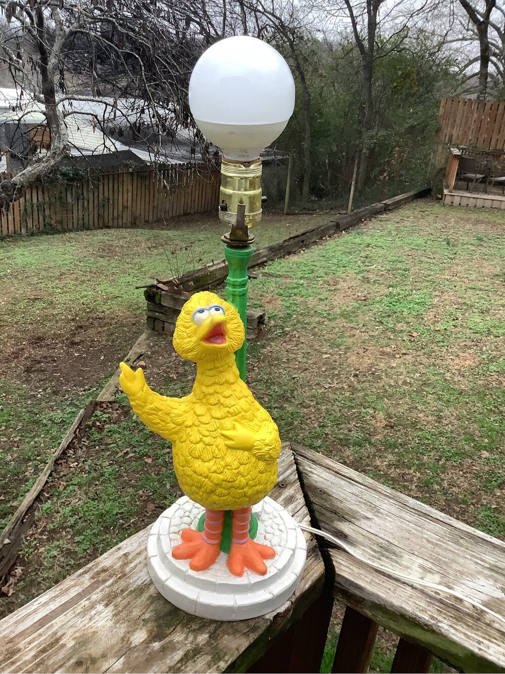 Vintage Sesame Street Big Bird Plastic Table Lamp Post Nursery Light 16"
